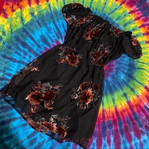 Off the shoulder dress velvet rose floral smock